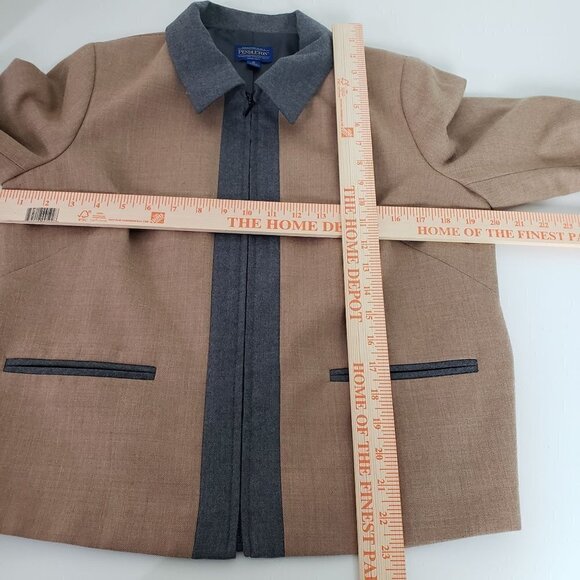 Pendleton Virgin Wool Jacket Full Zip Front Tan Gray Lightweight Womens Sz 10 - Picture 10 of 10